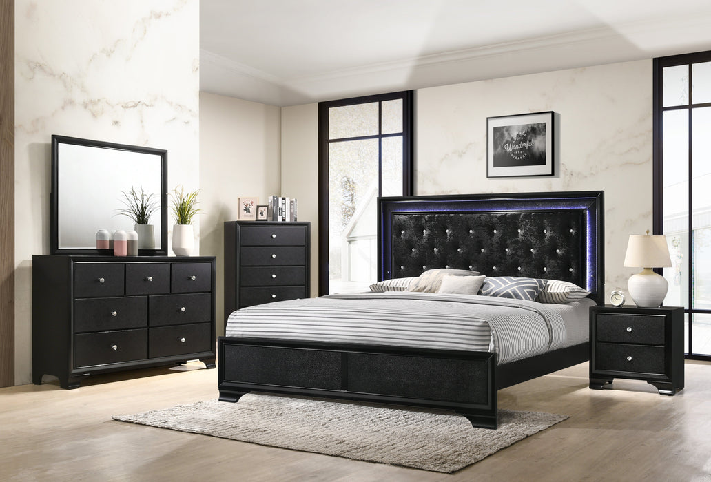 Micah Black King LED Upholstered Panel Bed