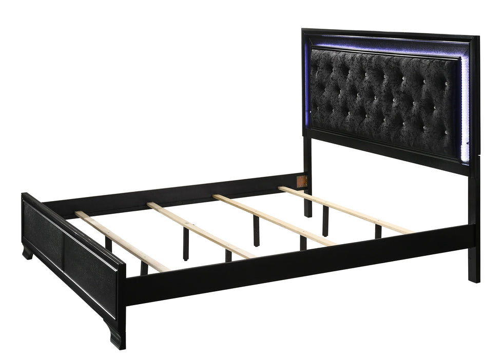 Micah Black King LED Upholstered Panel Bed