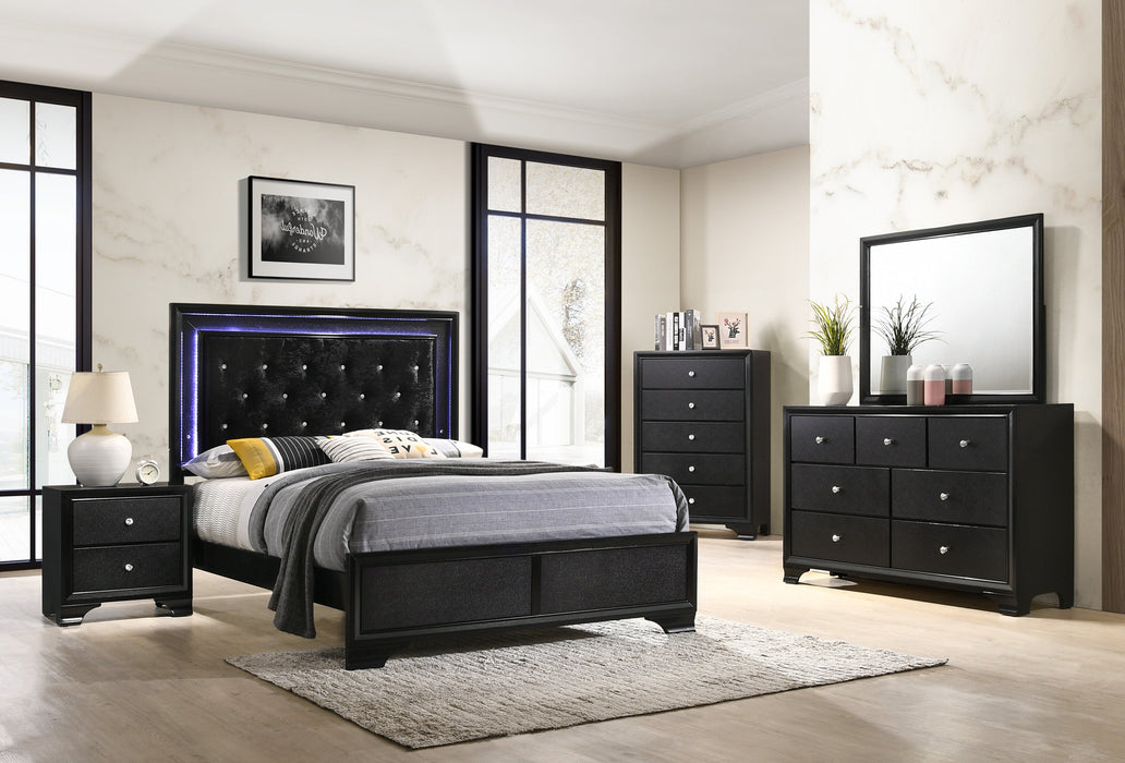 Micah Black Twin LED Upholstered Panel Bed