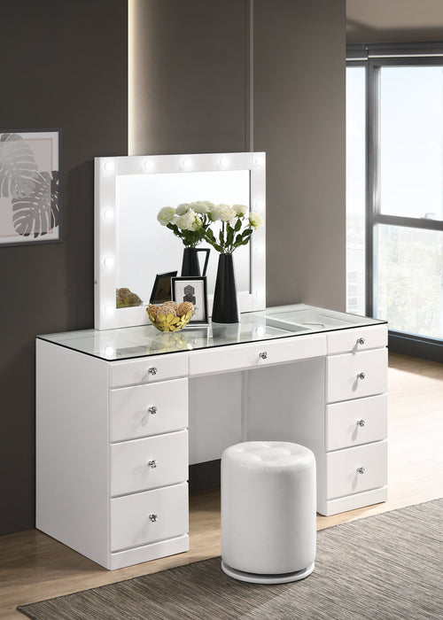 Avery White Makeup Vanity Set with Lighted Mirror