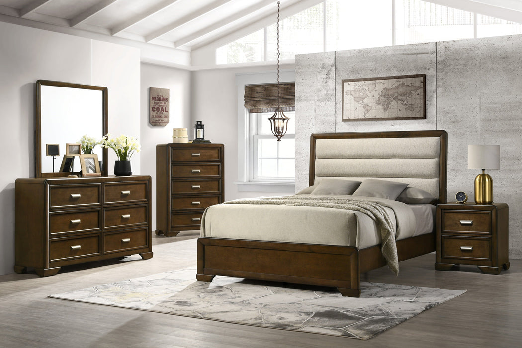 Coffield Brown Queen Upholstered Panel Bed