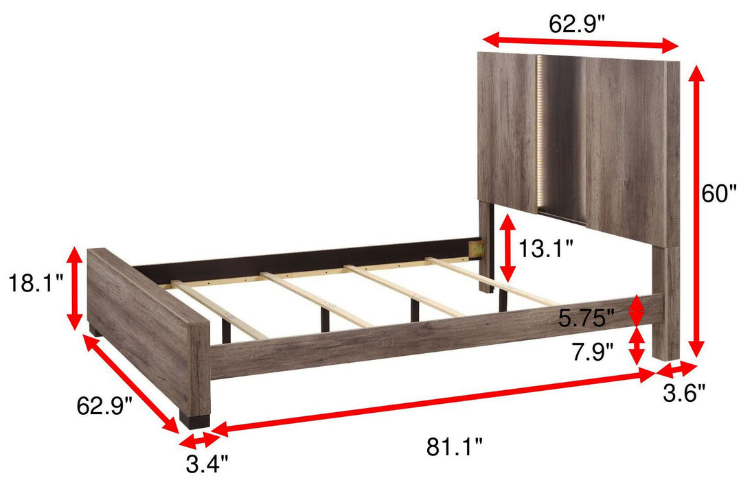 Rangley Brown Queen LED Panel Bed