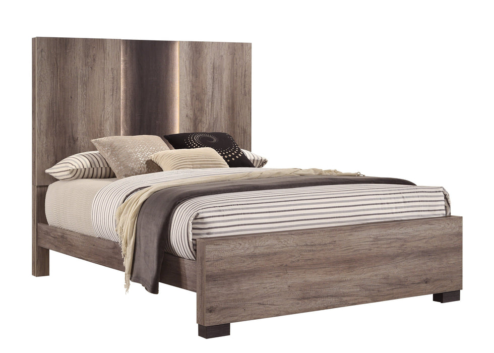 Rangley Brown Queen LED Panel Bed