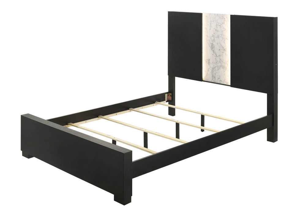 Rangley Black Queen LED Panel Bed