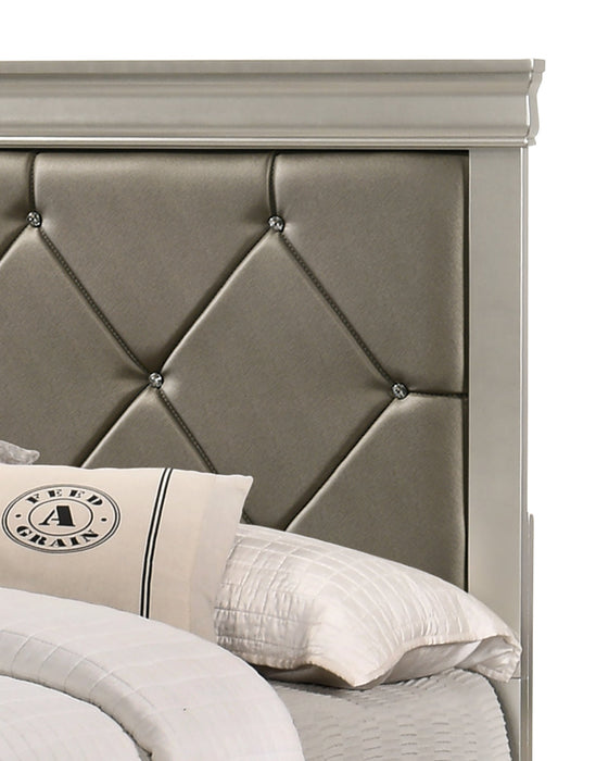 Amalia Champagne Silver Upholstered Panel Bedroom Set