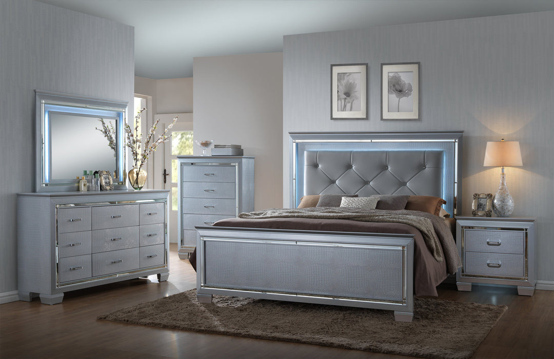 Lillian Silver King LED Upholestered Bed