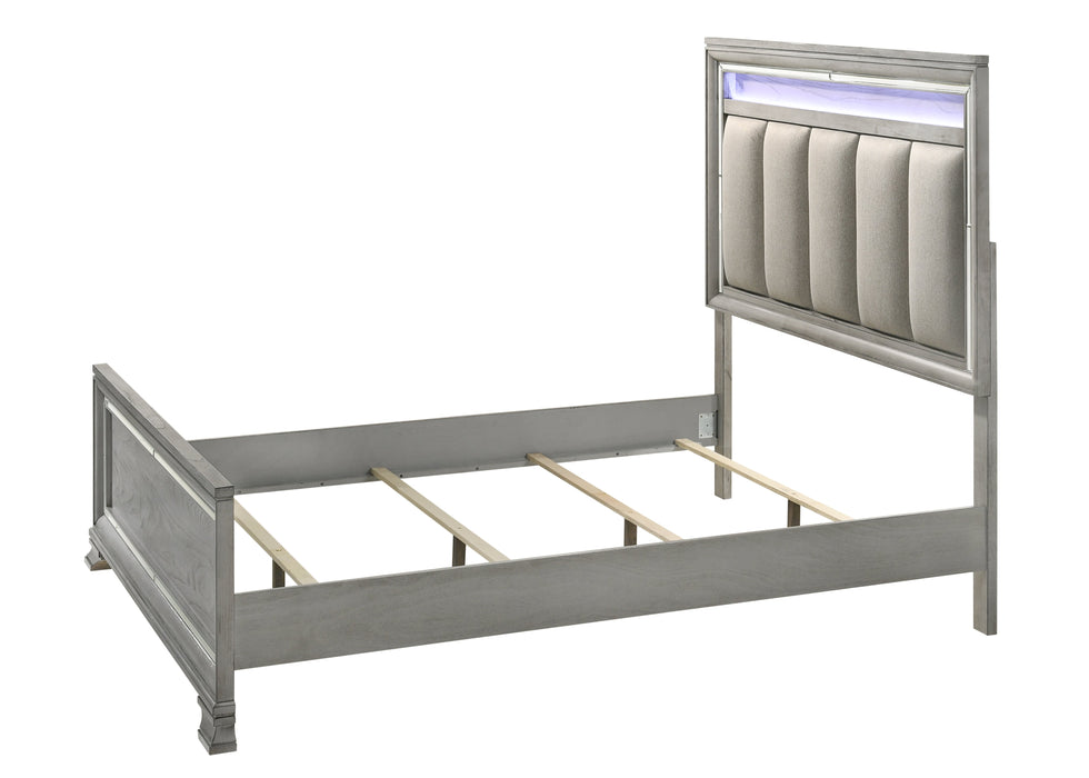 Vail Gray King LED Upholstered Panel Bed