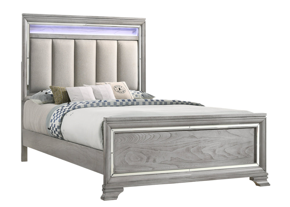 Vail Gray Queen LED Upholstered Panel Bed