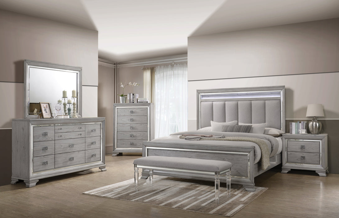 Vail Gray Queen LED Upholstered Panel Bed