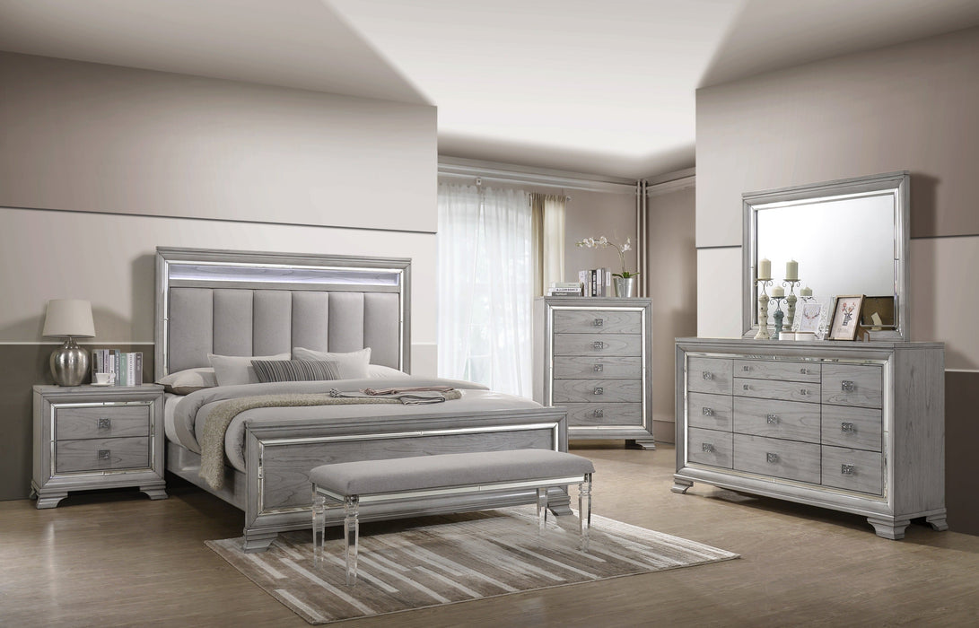 Vail Gray LED Upholstered Panel Bedroom Set