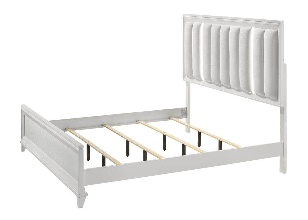 Cressida White King Upholstered LED Panel Bed