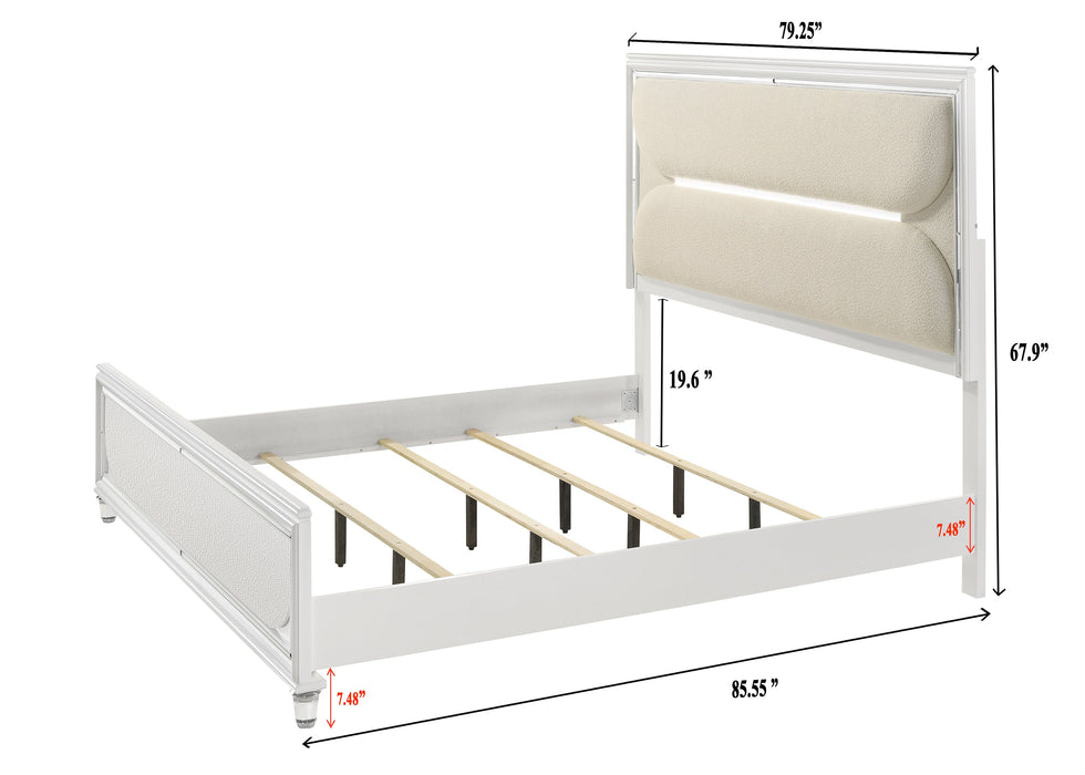 Eden White King Boucle Upholstered LED Panel Bed