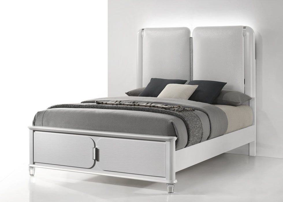 Vivian White Queen LED Panel Bed