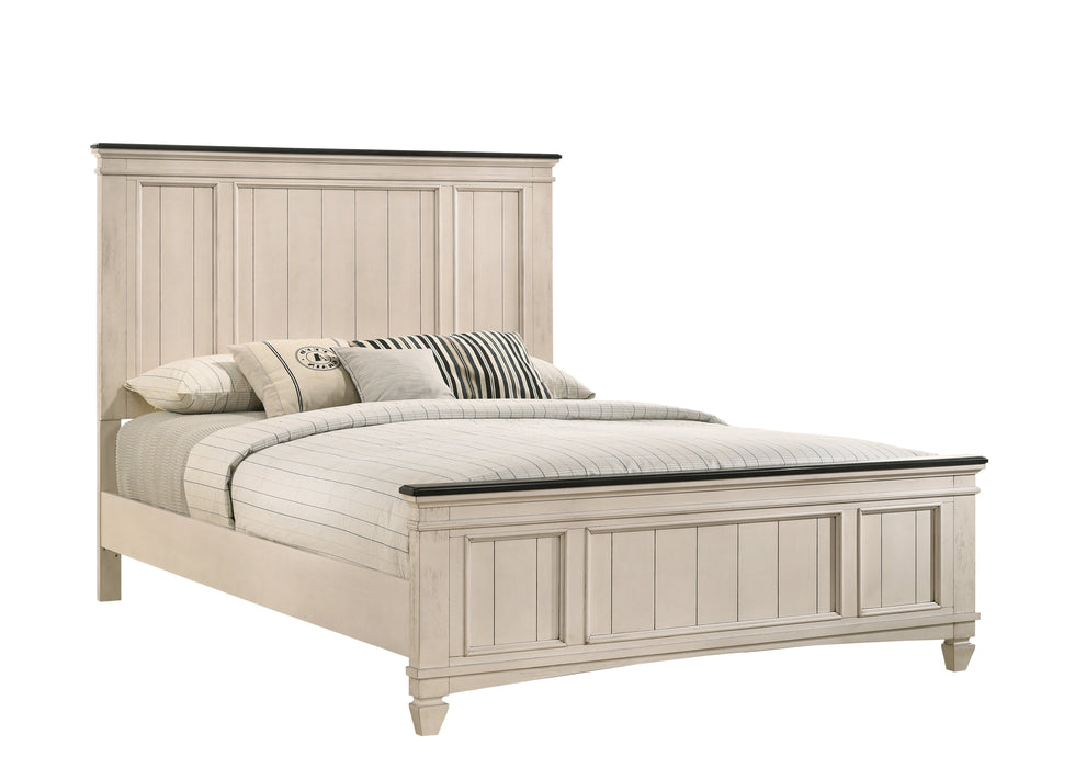 Sawyer Antique White/Brown Queen Panel Bed