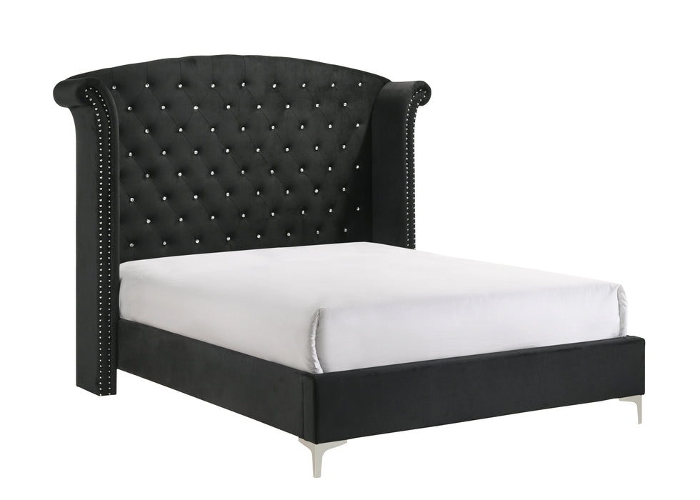 Lucinda Black King Upholstered Wingback Panel Bed