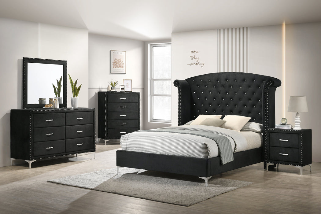 Lucinda Black Queen Upholstered Wingback Panel Bed