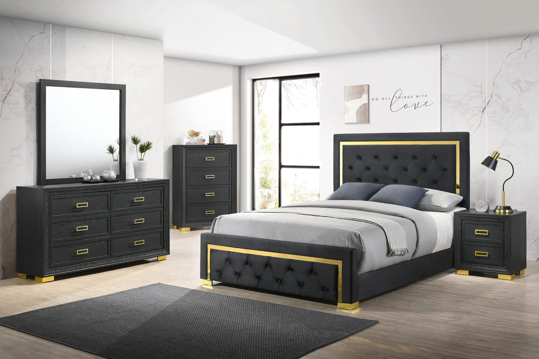 Pepe Black/Gold Queen Panel Upholstered Bed