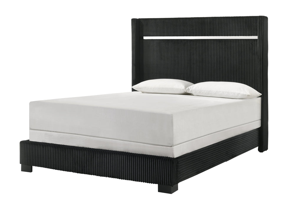 Gennro Black Corduroy King Upholstered Panel Bed