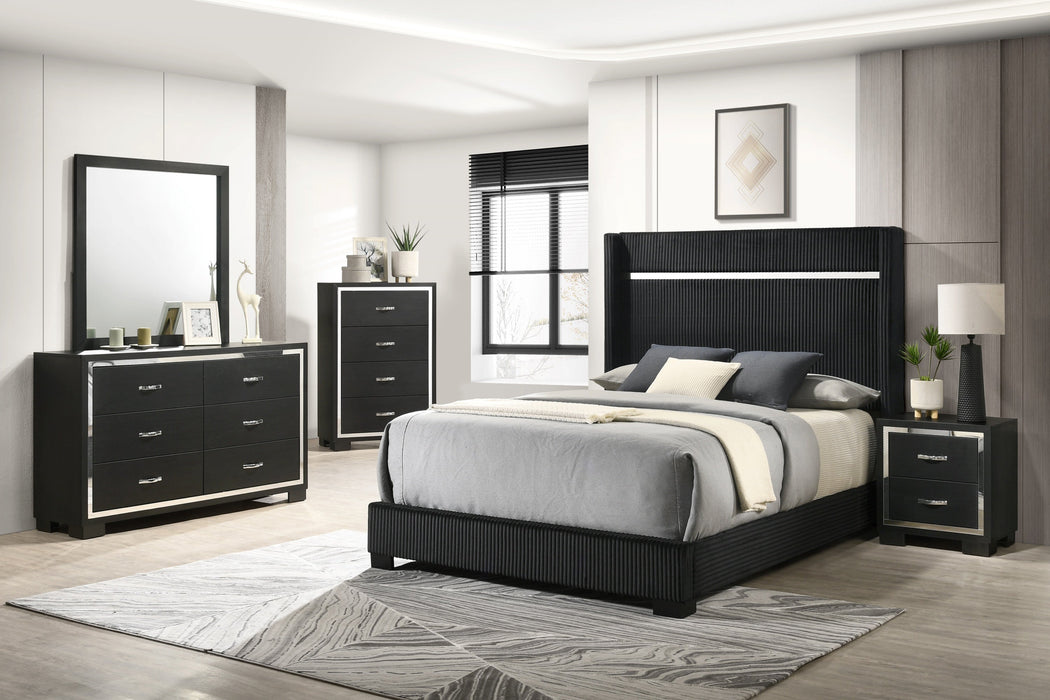 Gennro Black Corduroy Queen Upholstered Panel Bed