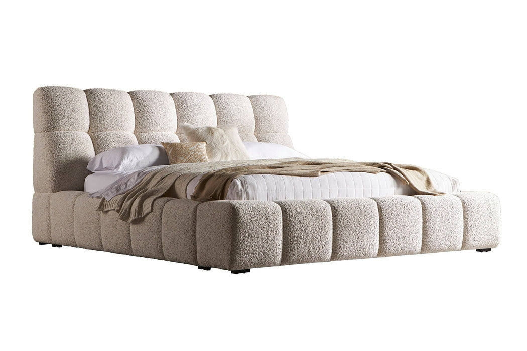 Modern Furniture - Escape Queen Bed in Channel Tufted Fluffy River Rock Light Brown -BESC#8000-3-FYRR