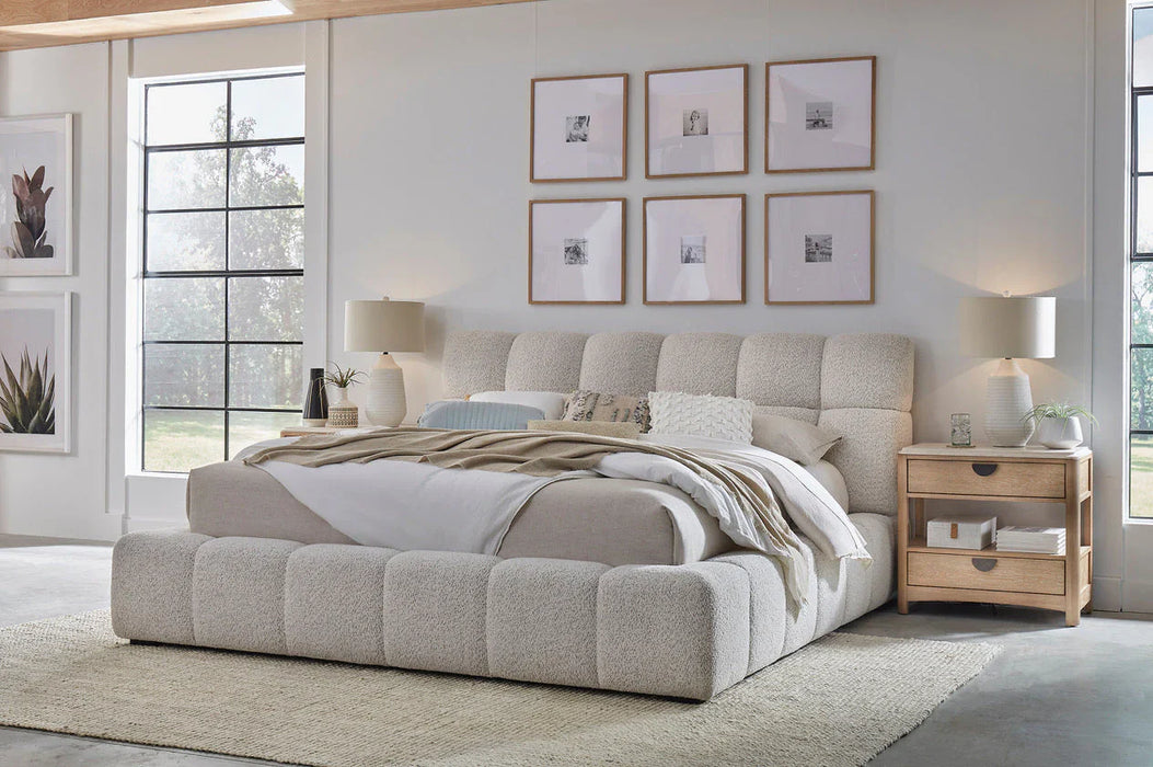 Modern Furniture - Escape Queen Bed in Channel Tufted Fluffy River Rock Light Brown -BESC#8000-3-FYRR