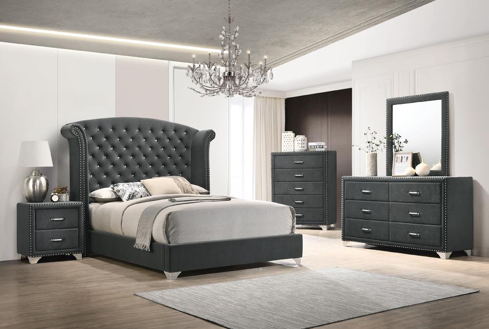 Melody Eastern King Wingback Upholstered Bed Grey