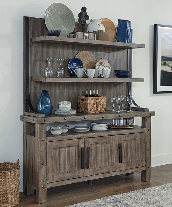 Modern Furniture - Lodge Dining 66 in. Buffet and Bar Display Hutch in Siltstone - DLOD#66-2