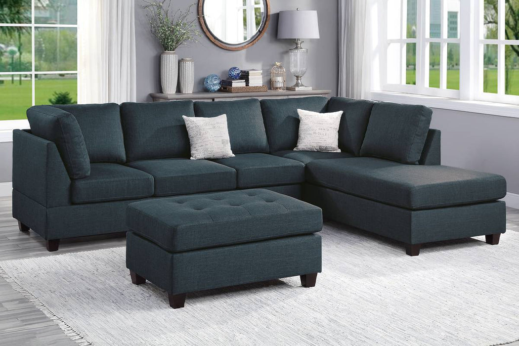 3-Piece Sectional with Reversible Chaise & Ottoman - Dark Blue