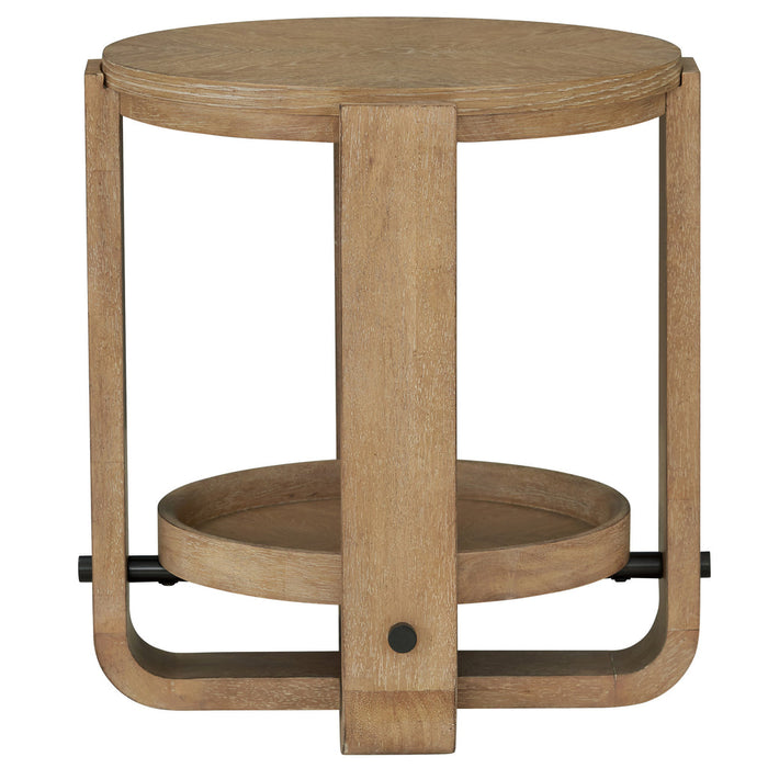 Modern Furniture - Escape Round End Cocktail Table w/ Shelf in Glazed Natural Oak & Black Metal - ESC#02