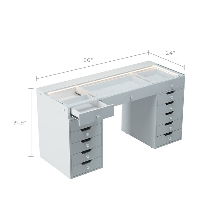 VANITII Eva Vanity Desk - 13 Storage Drawers