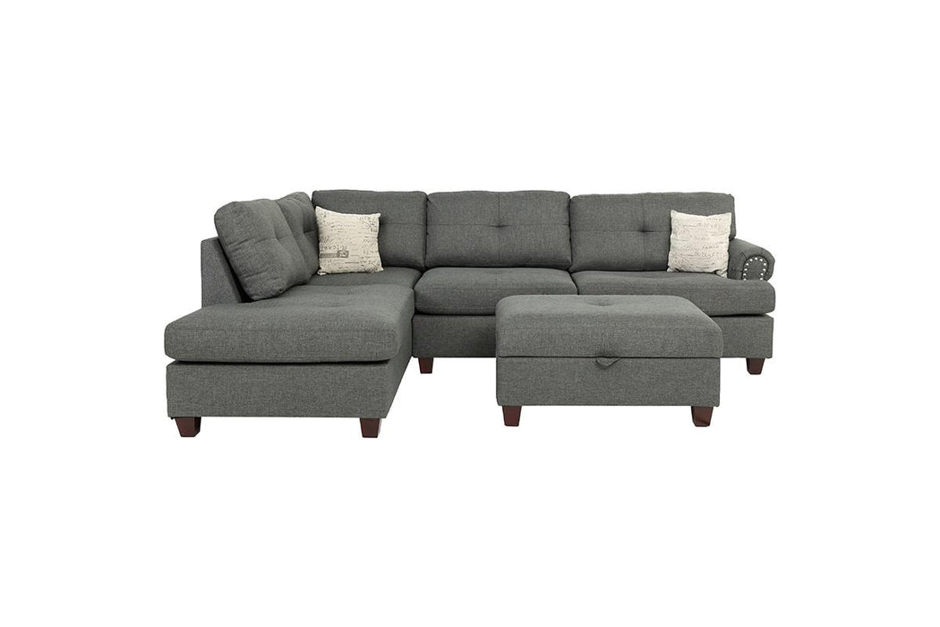 3-Piece Reversible Sectional Set W/ Storage Ottoman - Blue Grey