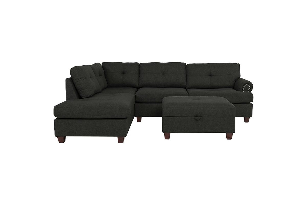 3-Piece Reversible Sectional Set W/ Storage Ottoman - Ash Black