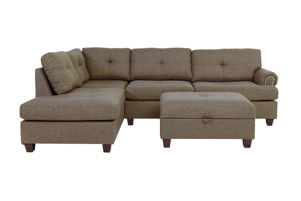 3-Piece Reversible Sectional Set W/ Storage Ottoman - Mocha