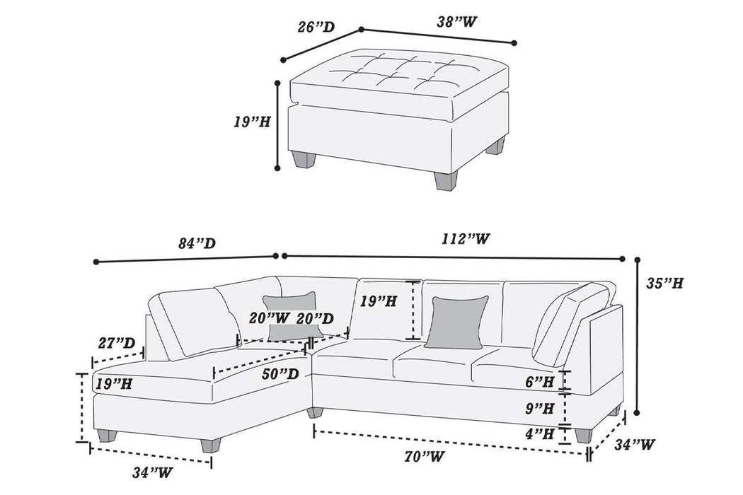 3-Piece Reversible Sectional Set W/ Ottoman - Ebony