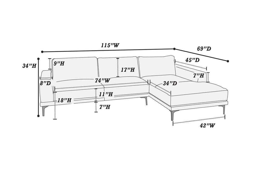 2-Piece Sectional Set W/ 2 Accent Pillows - Antique Grey