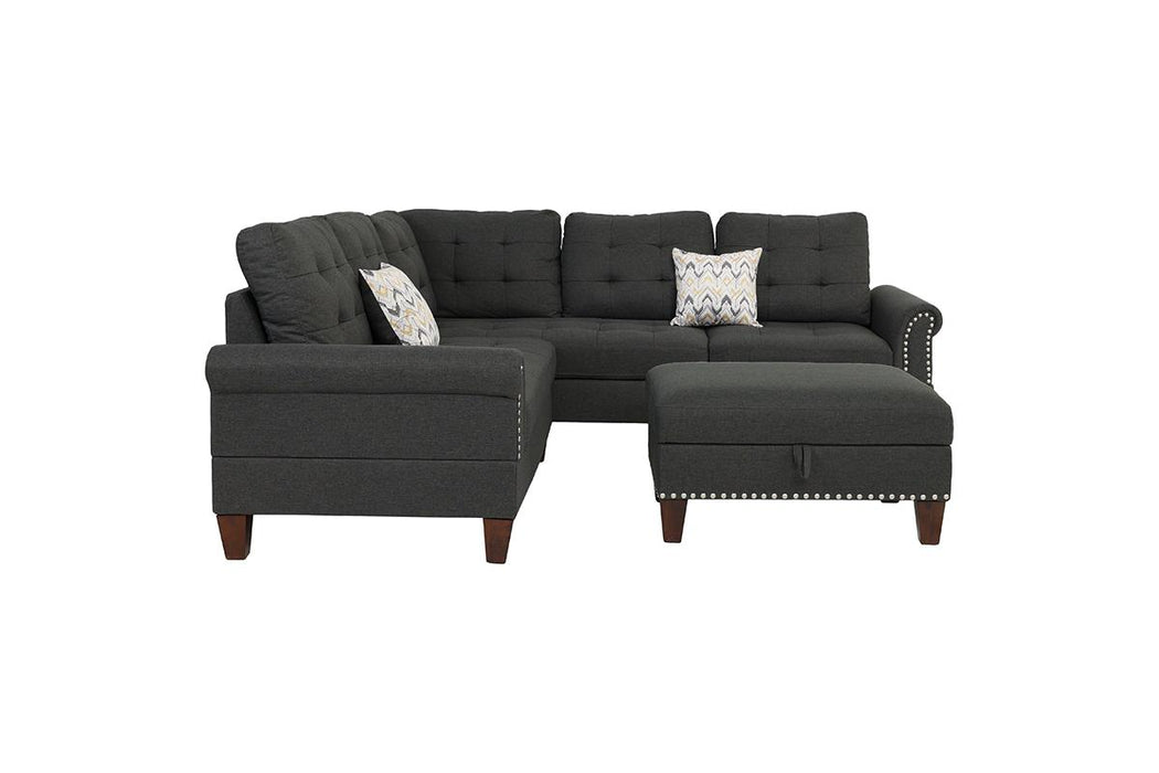 3-Piece Loveseat W/ Wedge Sectional Set & Storage Ottoman - Charcoal