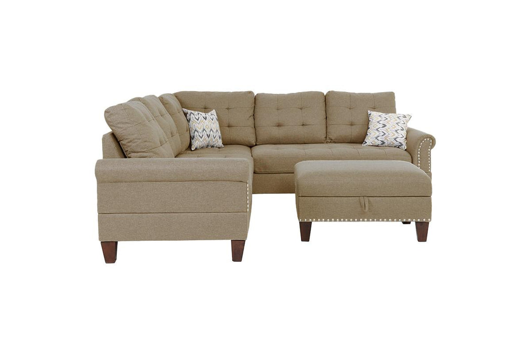 3pc Loveseat W/ Wedge Sectional Set & Storage Ottoman - Beige