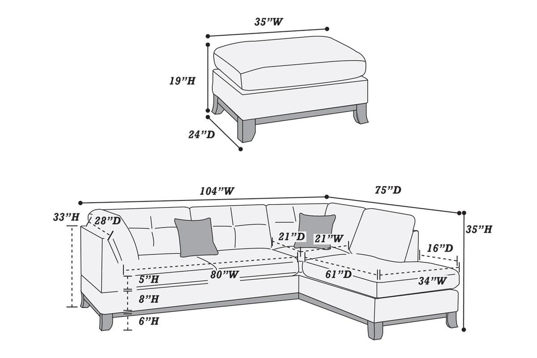 3pc Reversible Sectional W/ Ottoman - Ash Grey