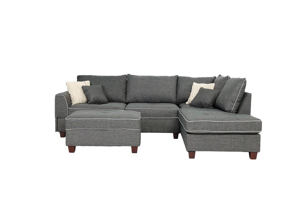 3pc Reversible Sectional W/ Storage Ottoman - Steel