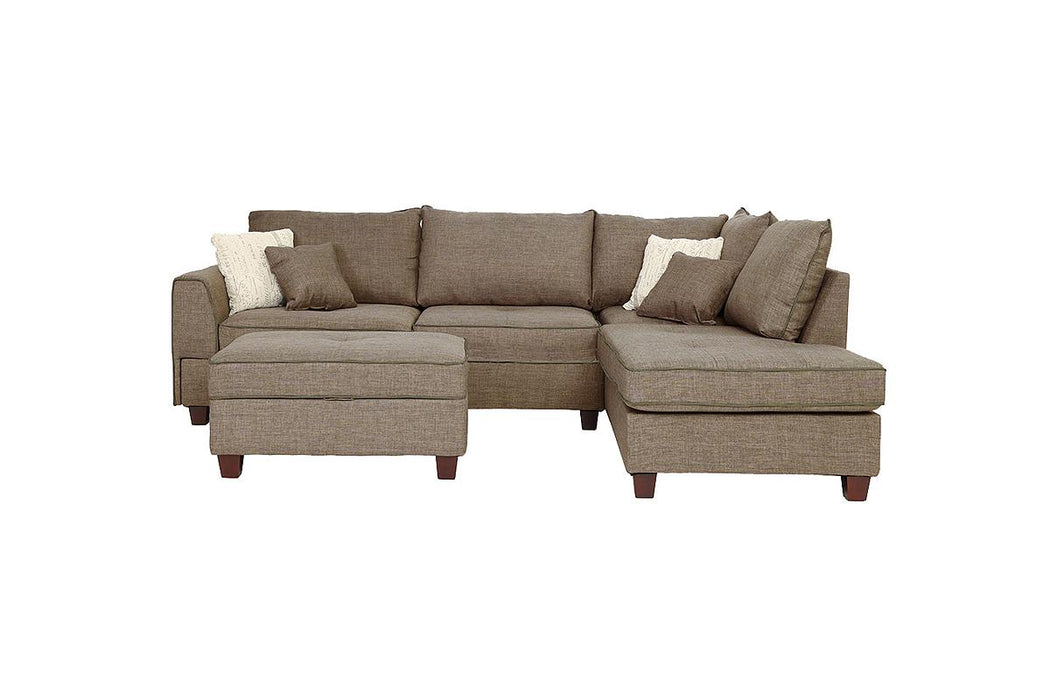 3pc Reversible Sectional W/ Storage Ottoman - Mocha