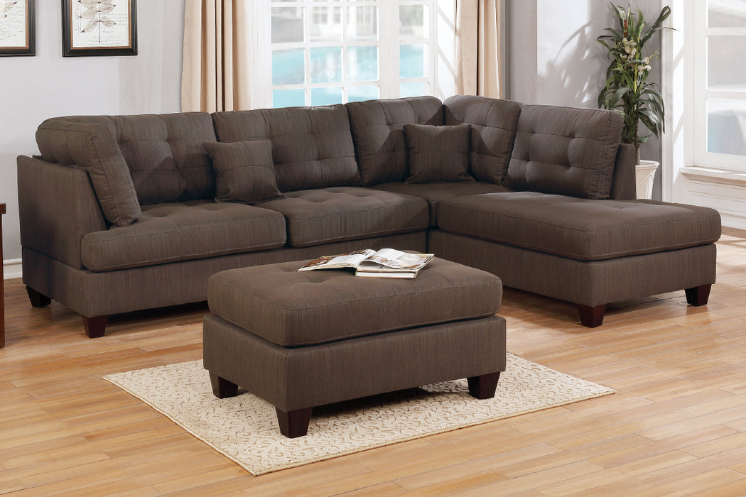 3-Pcs Sectional Set W/ Ottoman - Black Coffee