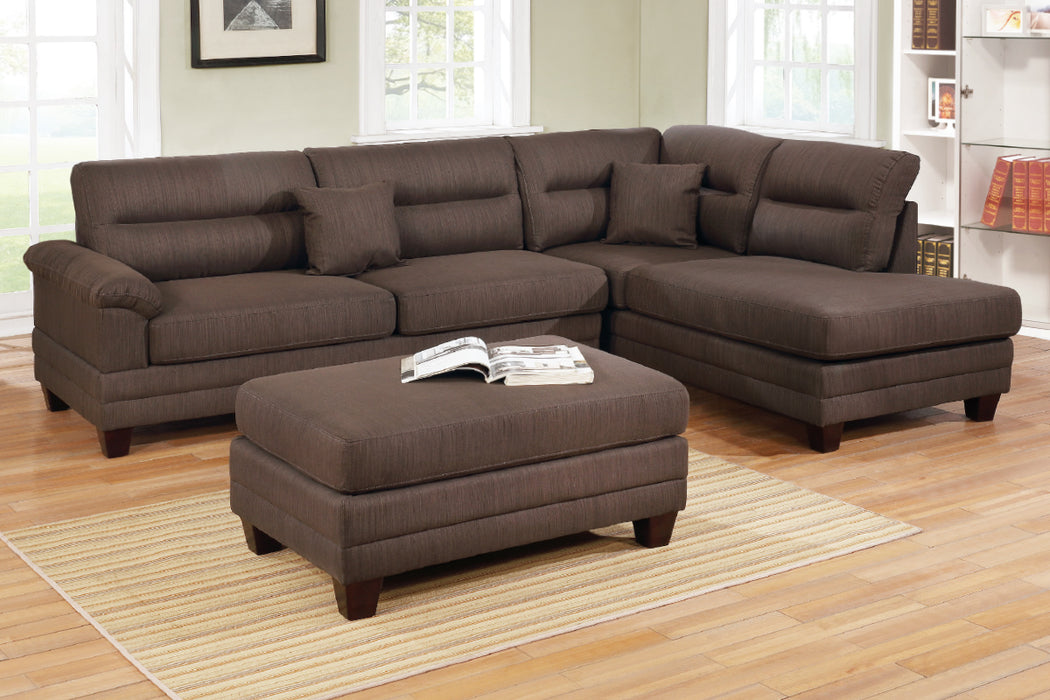 3-Pcs Sectional Set W/ Ottoman - Black Coffee