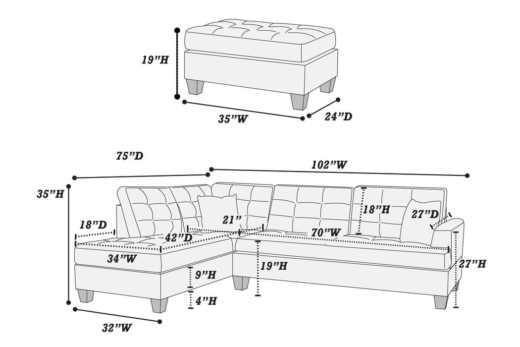 3pc Reversible Sectional Set W/ Ottoman - Espresso