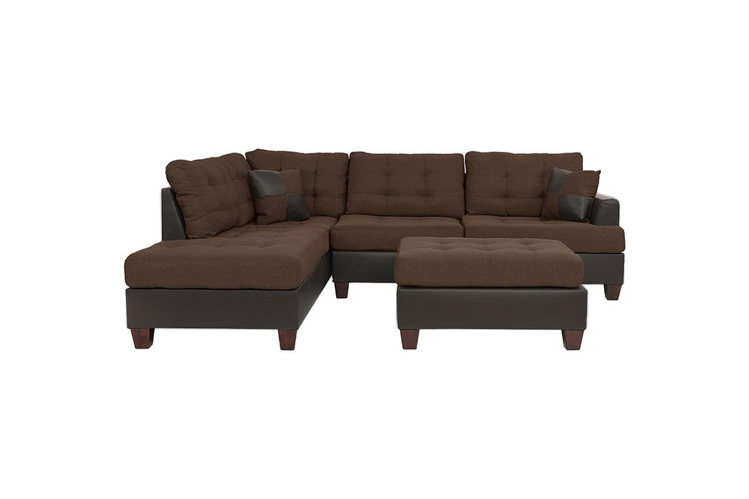 3pc Reversible Sectional Set W/ Ottoman - Chocolate