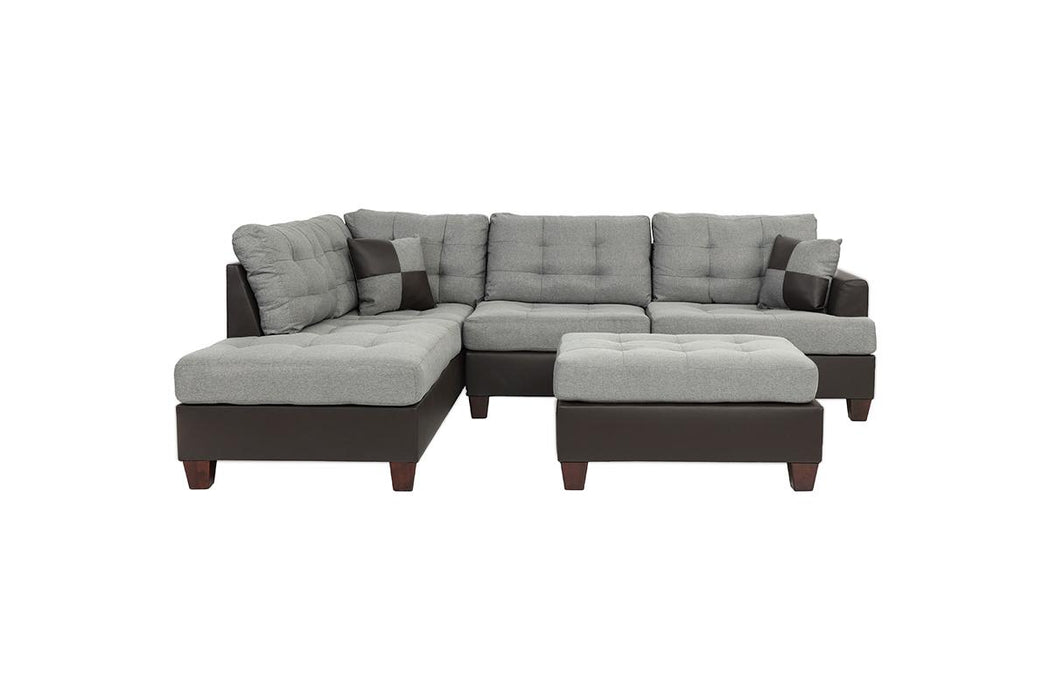 3pc Reversible Sectional Set W/ Ottoman - Grey