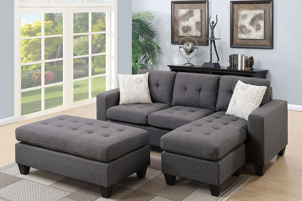 3pc Reversible Sectional Set W/ Ottoman - Blue Grey