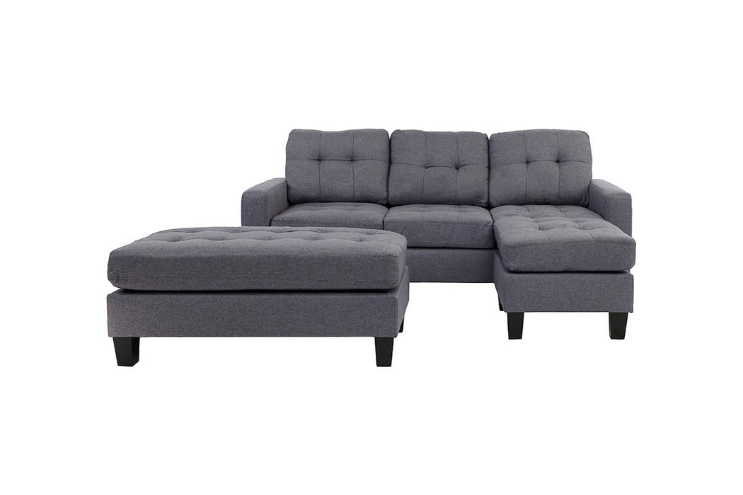 3pc Reversible Sectional Set W/ Ottoman - Blue Grey