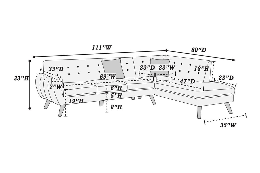 Left Facing Sofa, Right Facing Chaise Sectional Set - Grey