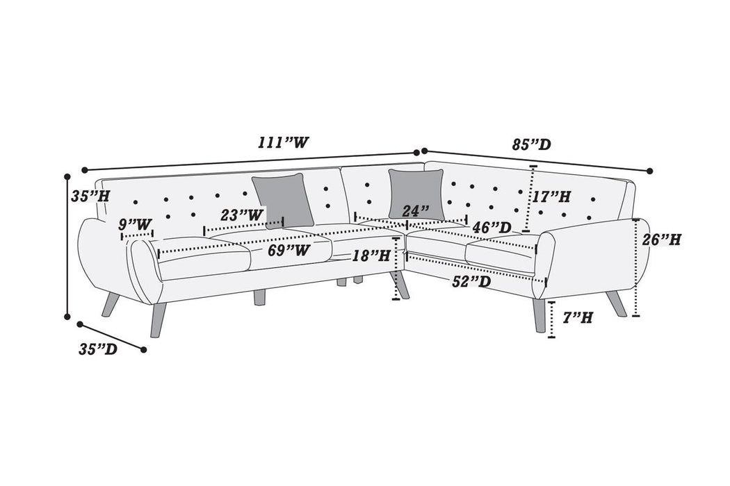 Left Facing Sofa, Right Facing Loveseat Wedge Sectional Set - Grey