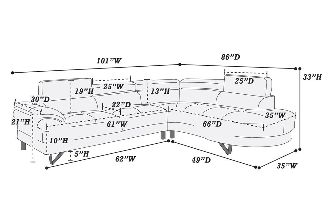 Left Facing Sofa, Right Facing Chaise Sectional Set - Espresso